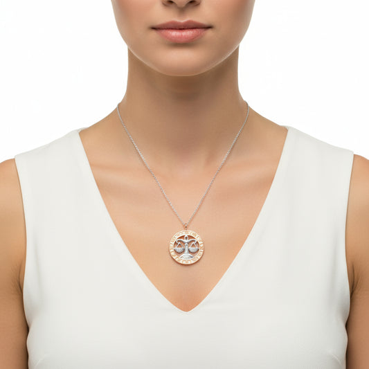 Rose Gold Plated Libra Zodiac Silver Necklace