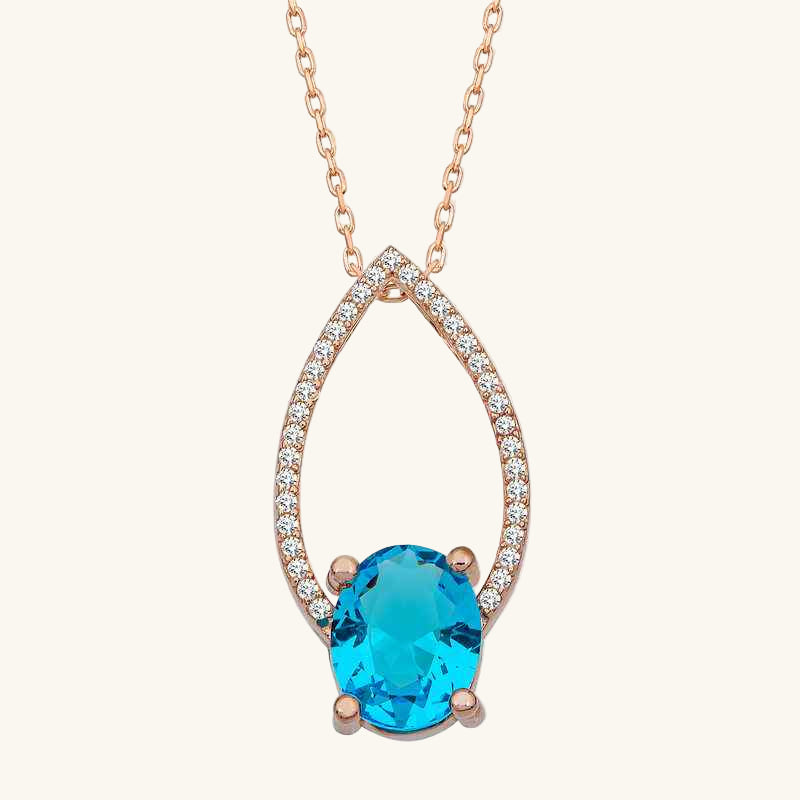 Turquoise Oval Stone Rose Plated Women's Silver Necklace