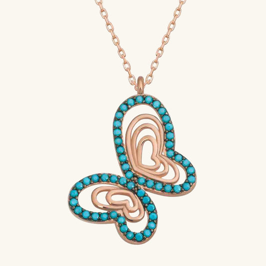 Turquoise Stone Butterfly Women's Rose Plated Silver Pendant