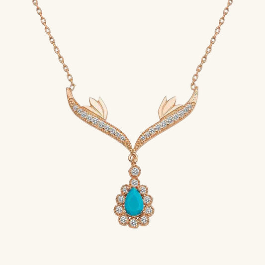 Turquoise Stone Medallion Rose Plated Silver Women's Necklace