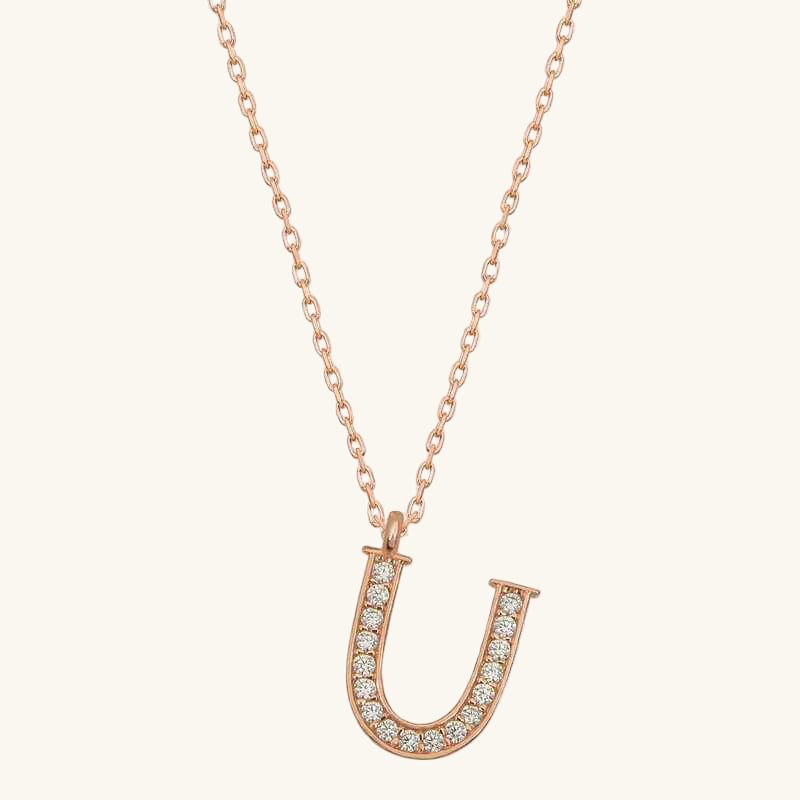 Rose Plated U Letter Women's Silver Necklace