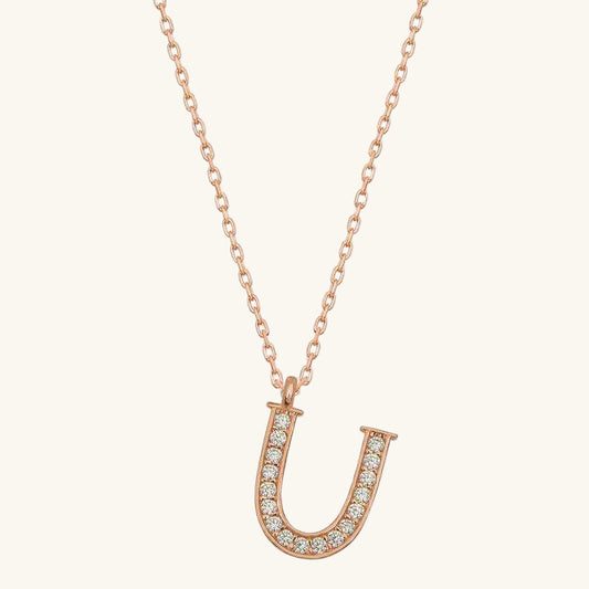 Rose Plated U Letter Women's Silver Necklace