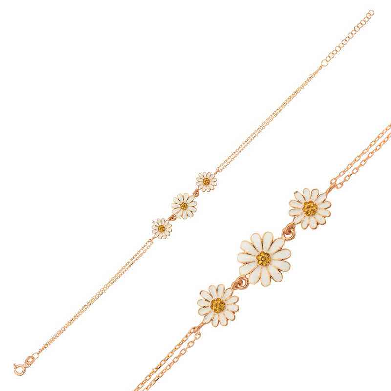 Rose Plated Triple Daisy Women's Silver Bracelet