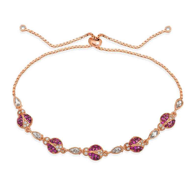 Rose Plated Ladybug Adjustable Silver Bracelet