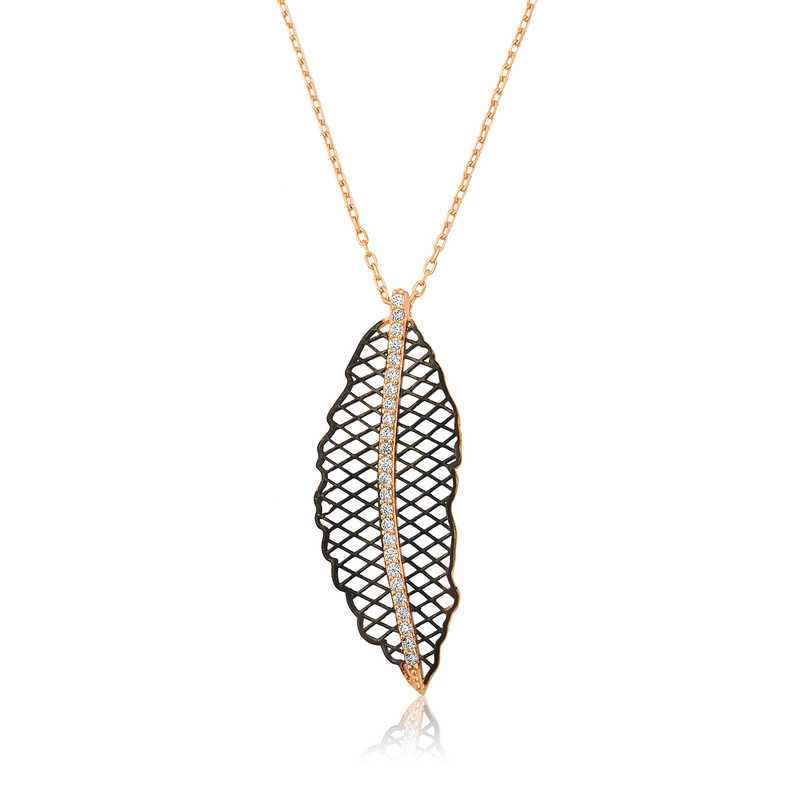 Rose Gold Plated Leaf Women's Silver Necklace