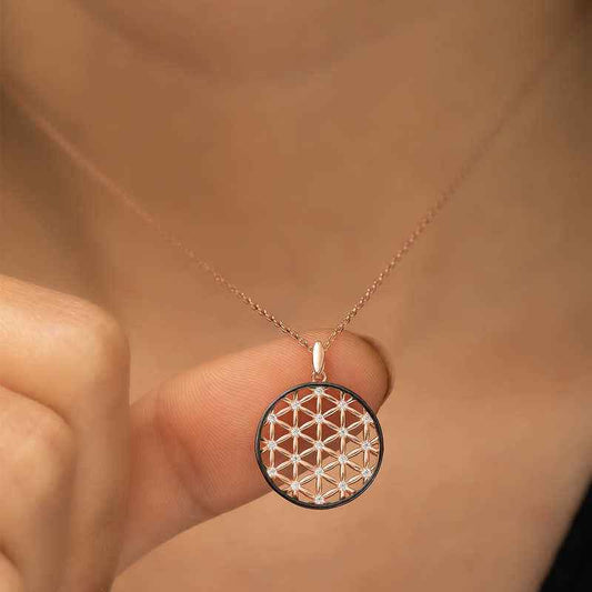 Rose Gold Plated Flower of Life Women's Silver Necklace