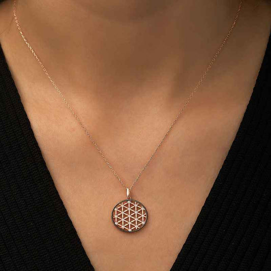 Rose Gold Plated Flower of Life Women's Silver Necklace