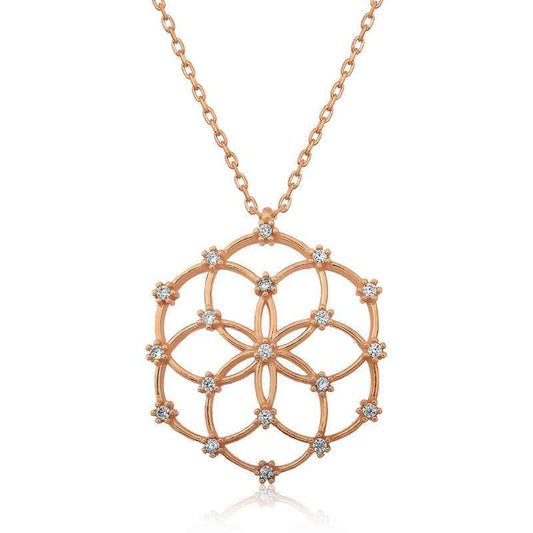 Rose Plated Flower of Life Silver Necklace