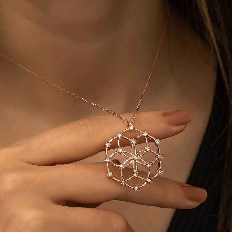 Rose Plated Flower of Life Silver Necklace