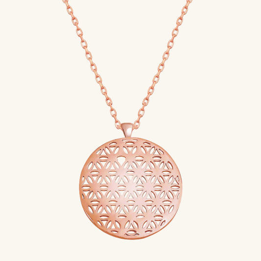 Rose Plated Flower of Life Women's Silver Necklace