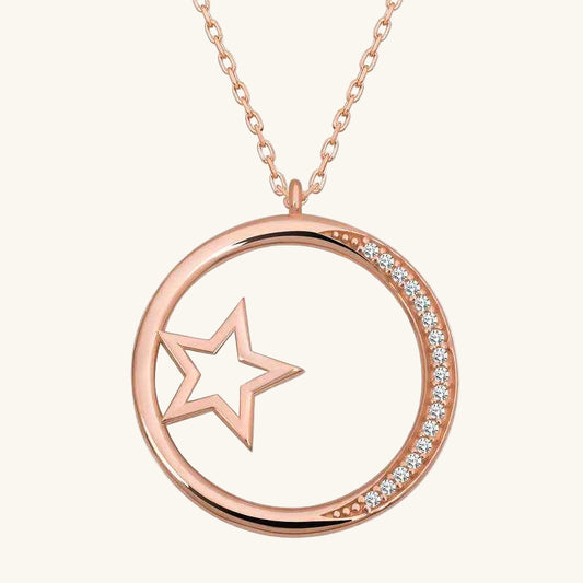 Star Detailed Ring Women's Rose Plated Silver Necklace