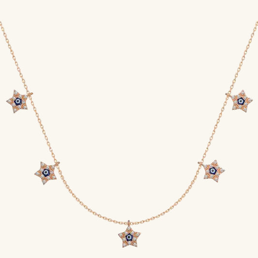 Rose Plated Star Evil Eye Luck Women's Silver Necklace