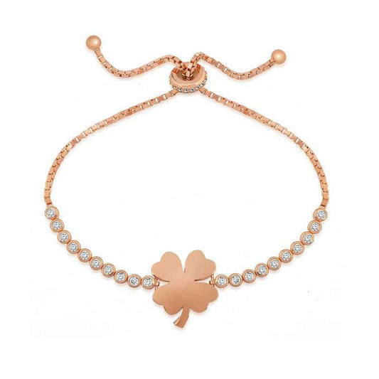 Rose Plated Clover Elevator Women's Silver Bracelet