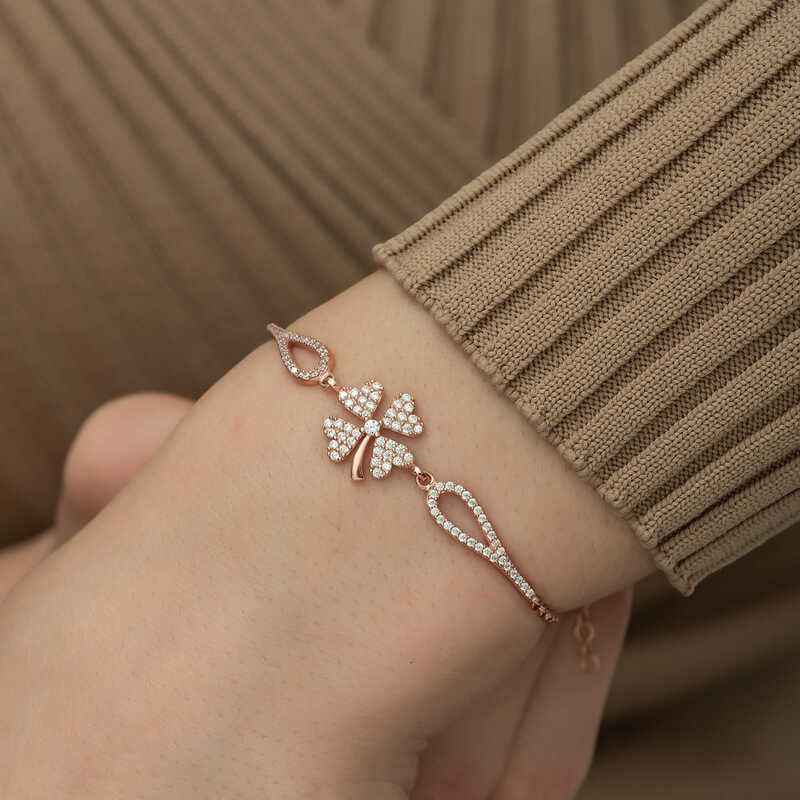 Rose Plated Clover Silver Bracelet