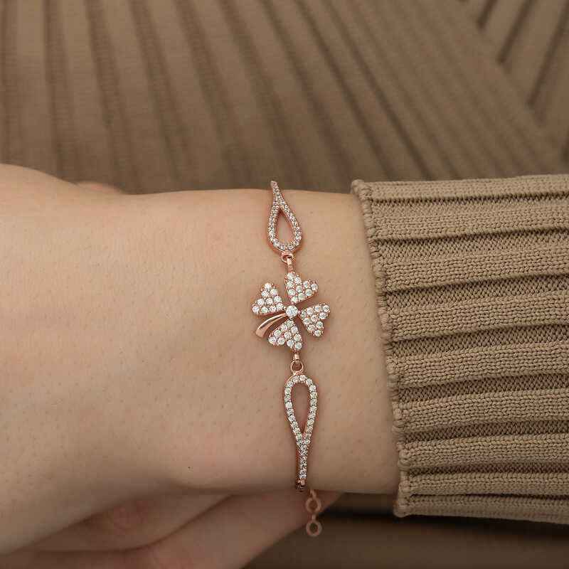 Rose Plated Clover Silver Bracelet