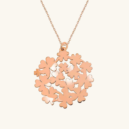Rose Plated Clover Bouquet Women's Silver Necklace