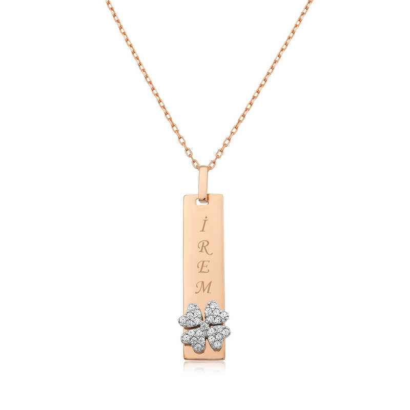 Rose Plated Clover Pattern Women's Silver Necklace