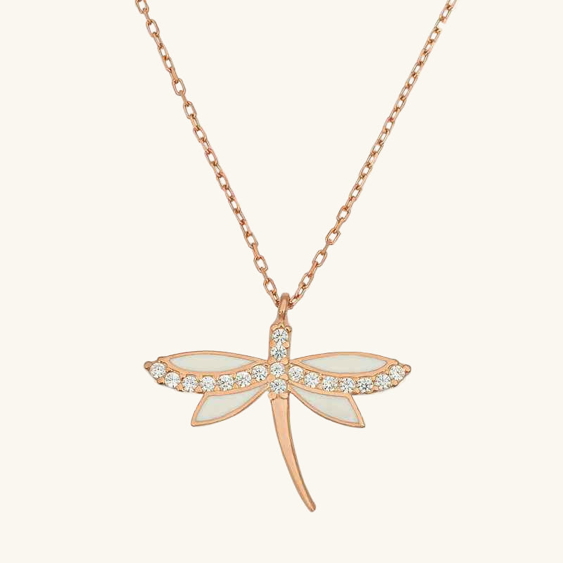 Rose Plated Dragonfly Women's Silver Necklace
