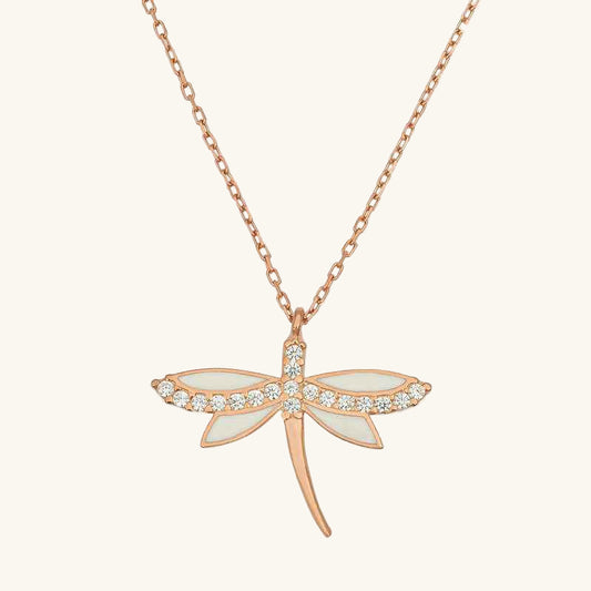 Rose Plated Dragonfly Women's Silver Necklace