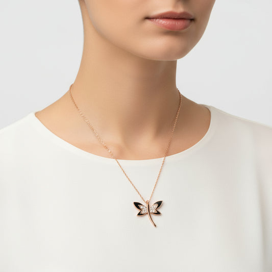 Rosévergoldete Libellen-Silberkette für Damen