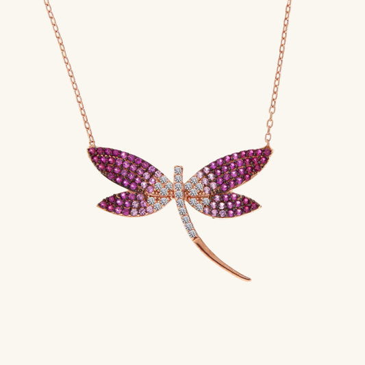 Rose Plated Dragonfly Women's Silver Necklace