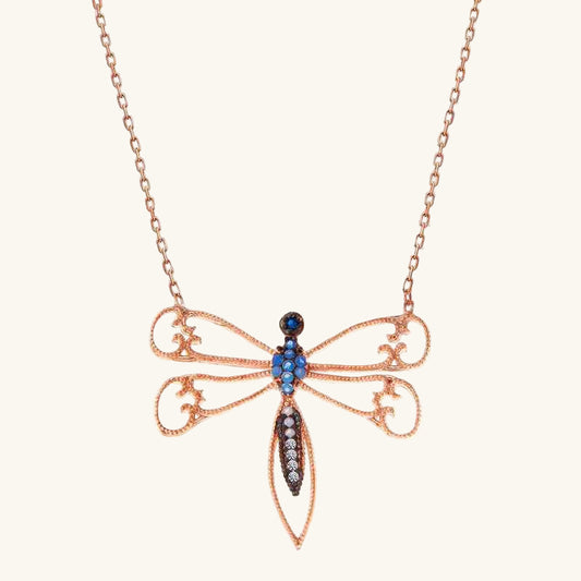 Rose Plated Dragonfly Women's Silver Necklace