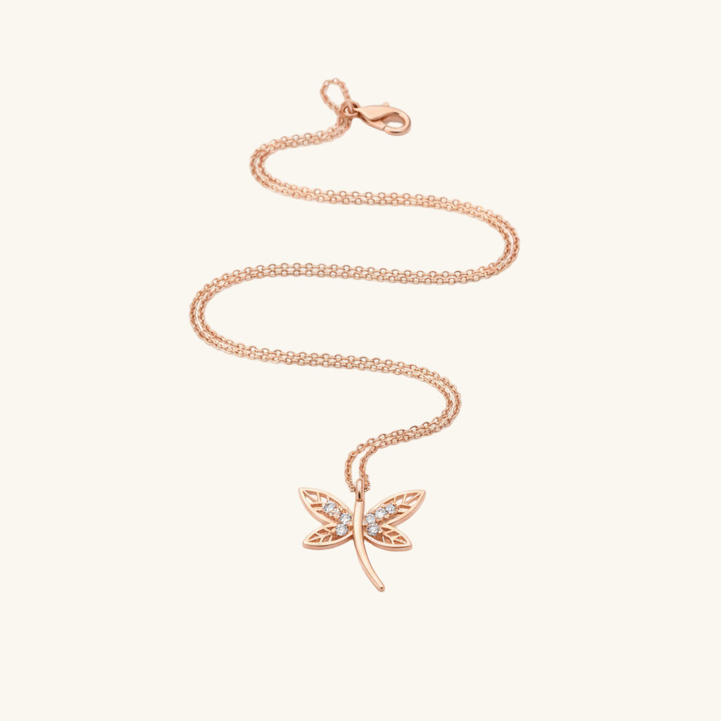 Rose Plated Dragonfly Women's Silver Necklace