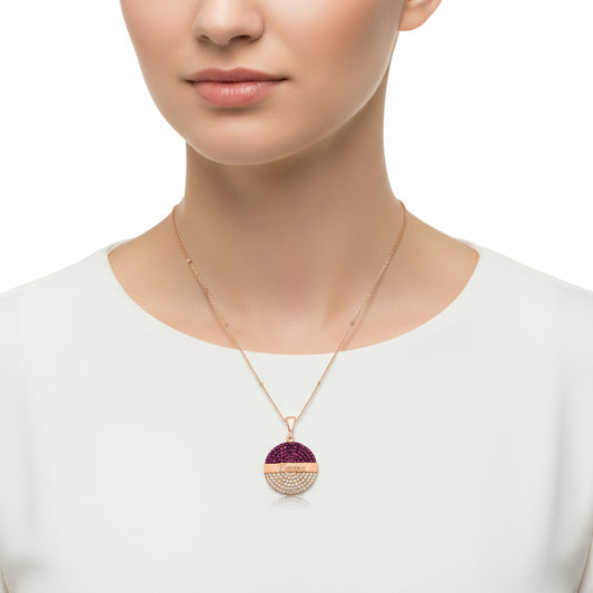 Round Nameplate Women's Rose Plated Silver Necklace