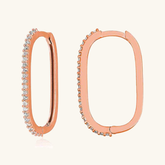 Rose Plated Zircon Stone Hoop Women's Silver Earrings