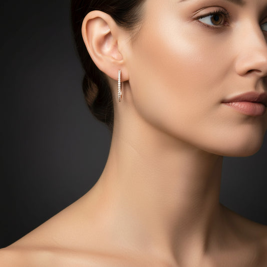 Boucles d'oreilles créoles en argent plaqué or rose avec zircon pour femme