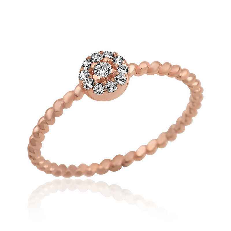 Rose Plated Zircon Stone Women's Silver Ring
