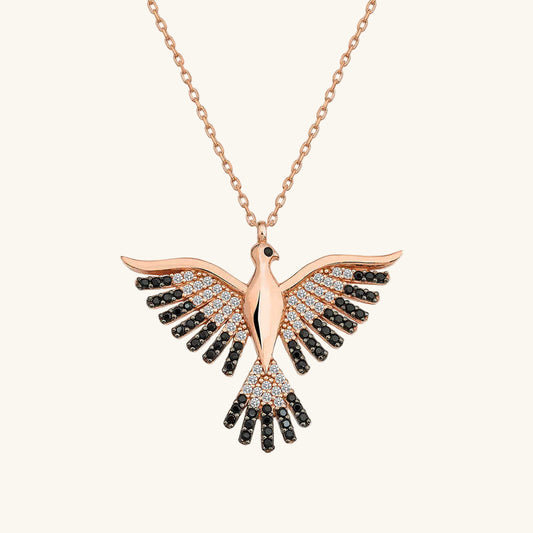 Collier en argent plaqué rose avec phénix émeraude pour femme