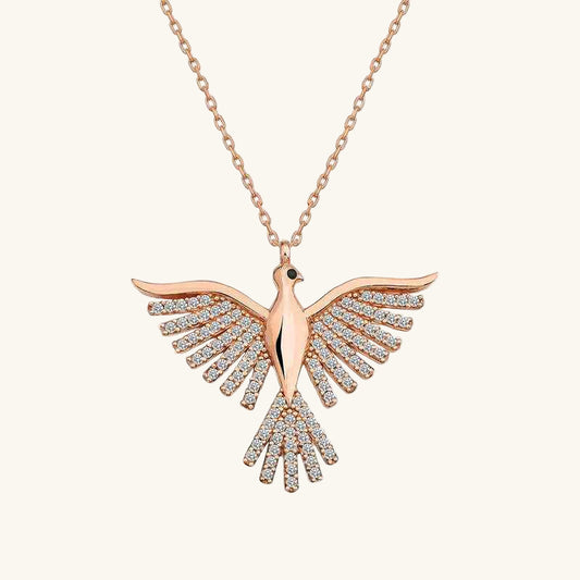 Rose Plated Emerald Phoenix Women's Silver Necklace