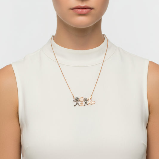 Rose Plated Happy Family Silver Necklace