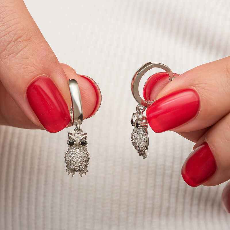 Dangling Owl Women's Silver Earrings