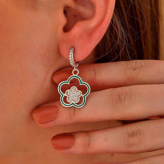 Swinging Flower Pattern Women's Silver Earrings