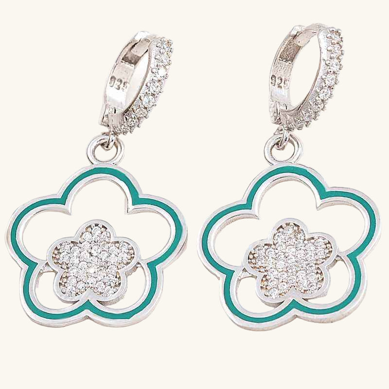 Swinging Flower Pattern Women's Silver Earrings