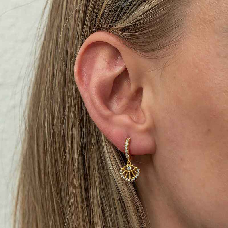 Gold Plated Dangling Eye Women's Silver Earrings