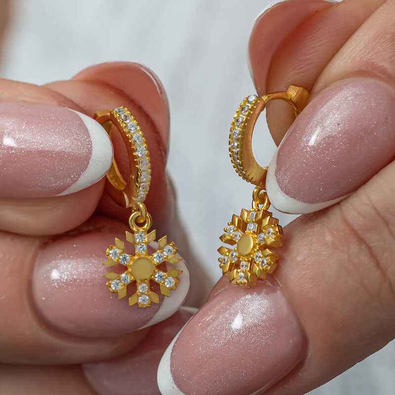 Gold Plated Snowflake Dangle Women's Silver Earrings