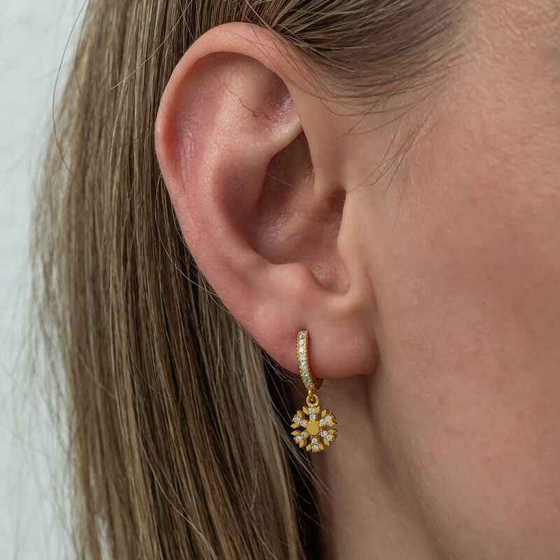 Gold Plated Snowflake Dangle Women's Silver Earrings