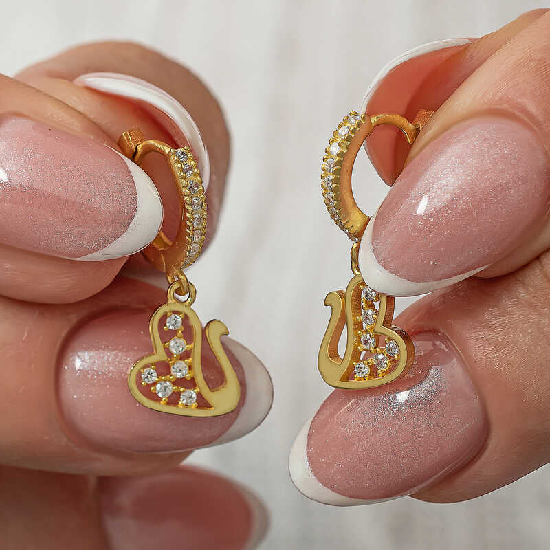 Gold Plated Swan Dangle Women's Silver Earrings