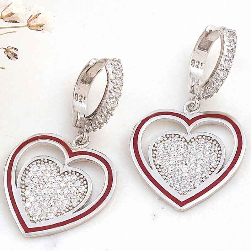 Dangling Heart Women's Silver Earring