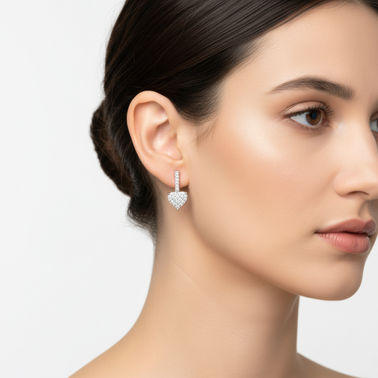 Dangling Heart Stone Silver Earrings