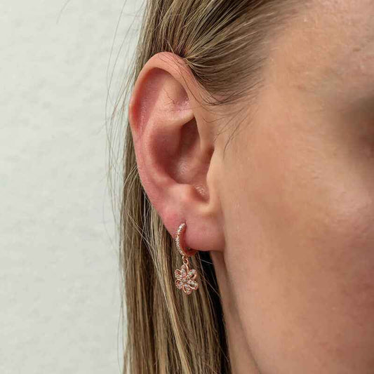 Rose Plated Flower Drop Women's Silver Earrings