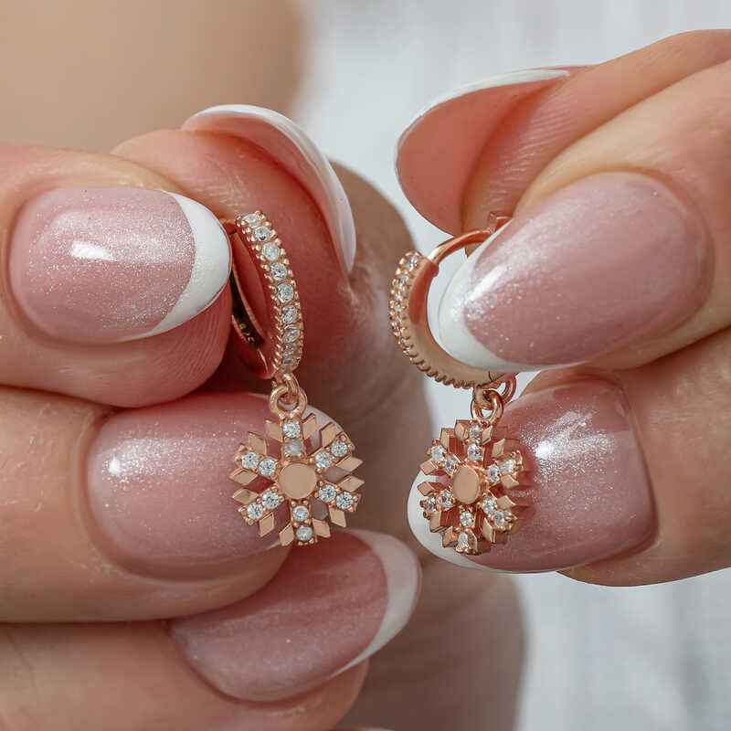 Dangling Rose Snowflake Women's Silver Earring