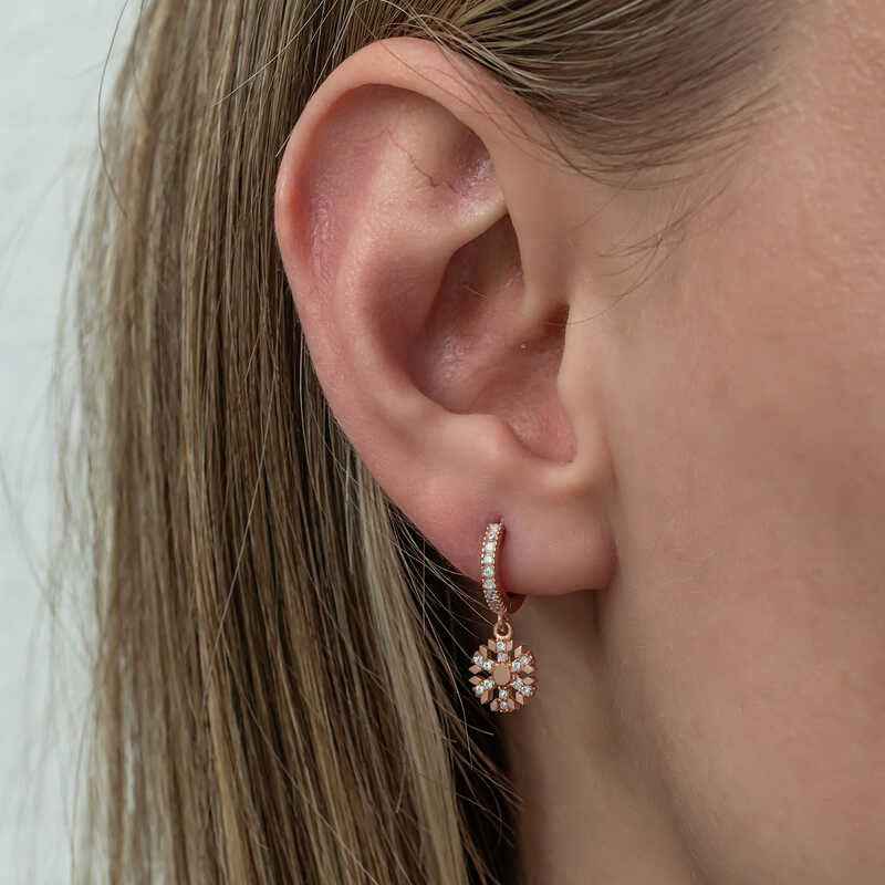 Dangling Rose Snowflake Women's Silver Earring