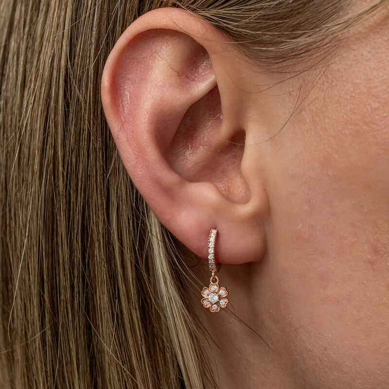 Rose Plated Minimal Flower Dangle Women's Silver Earrings