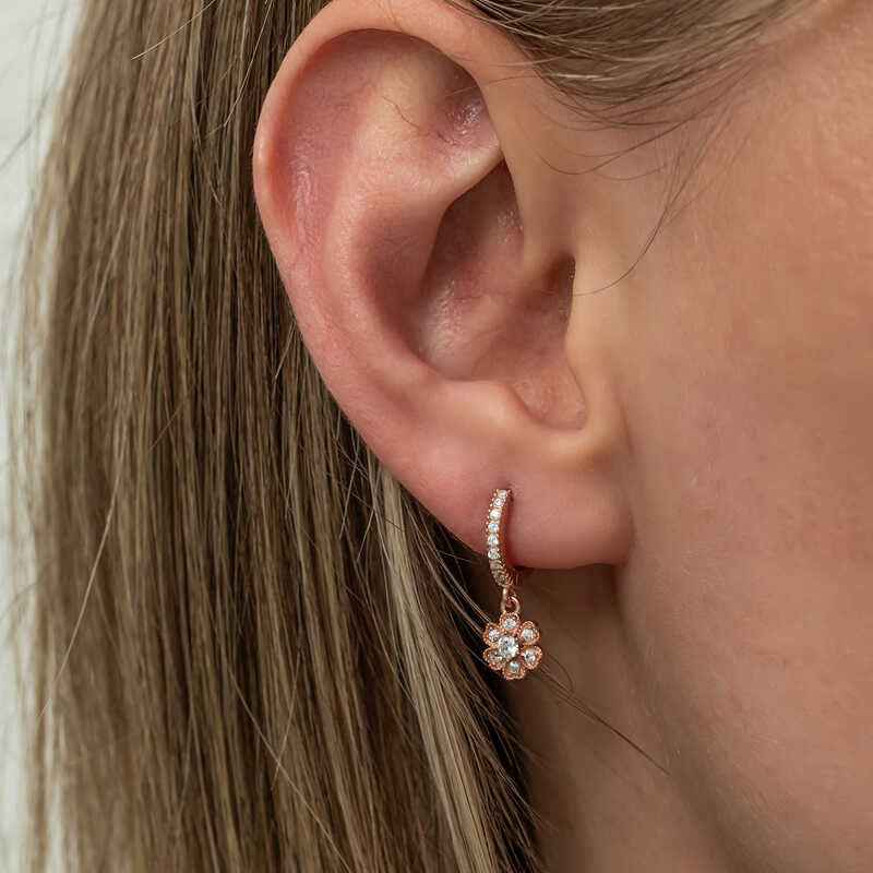 Rose Plated Minimal Flower Dangle Women's Silver Earrings