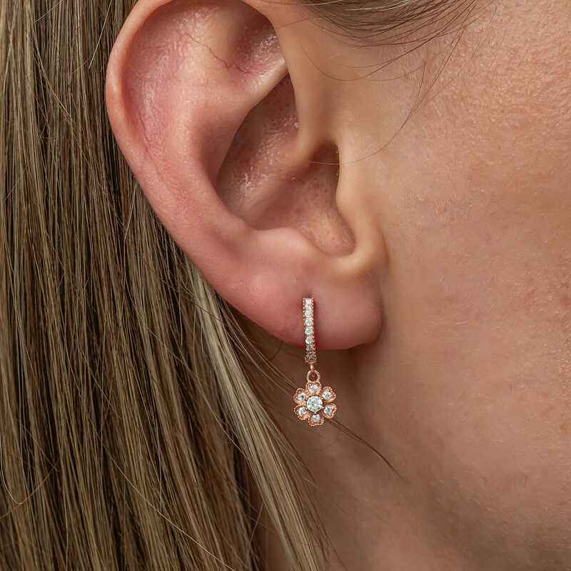 Rose Plated Minimal Flower Dangle Women's Silver Earrings