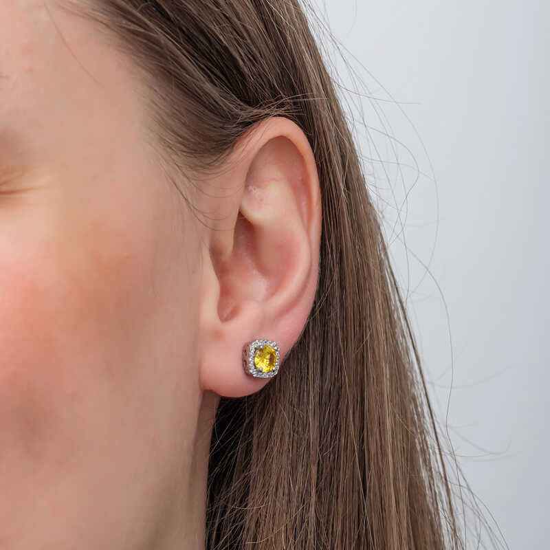 Yellow Baguette Stone Stud Women's Silver Earring